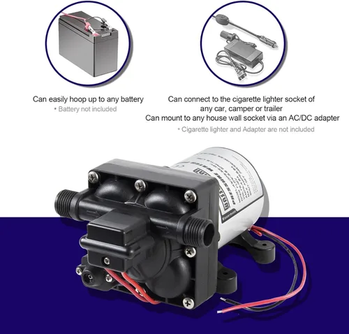 Vista 5 de WASSERMANN RV Water Pump 12 Volt DC 3.0GPM 55PSI Replacement For 4008-101-A65 Water Pump Self Priming Diaphragm Pump with Pressure Switch for RV