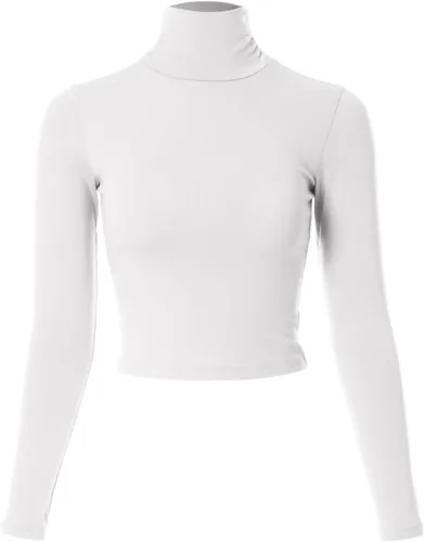Vista 24 de MixMatchy Camiseta básica de manga larga con cuello alto y corte ajustado para mujer Negro