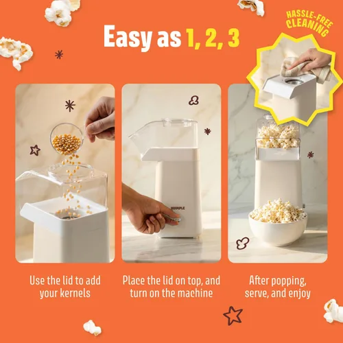 Vista 5 de Máquina de palomitas de maíz de aire caliente – Máquina eléctrica de palomitas de maíz de 14 tazas, sin aceite, 1200 W – Incluye taza medidora