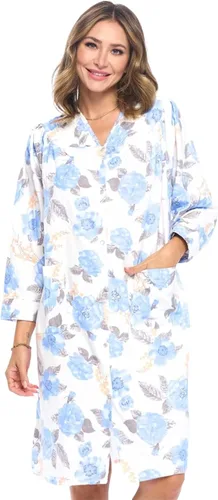 Vista 12 de Casual Nights Vestido largo de franela con botones florales en la parte delantera, manga larga, bata de casa holgada para mujer Floral azul