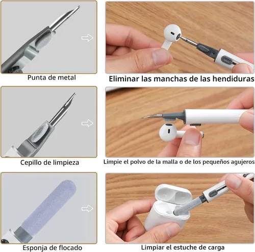 Vista 3 de Kit de limpieza para Airpods, kit de limpieza de auriculares para Airpods Pro 1, 2, 3, bolígrafo de limpieza multifunción con cepillo suave, esponja