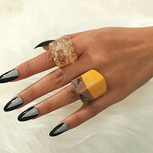 Vista 6 de Anillos gruesos de resina, anillos de resina acrílica, anillos anchos y gruesos para nudillos, anillo de articulación apilable, retro, acrílico