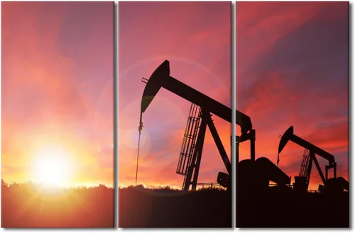 Vista 18 de TUMOVO Bombas de aceite en la puesta de sol para dormitorio, industria de petróleo y gas, pinturas de pared de 3 piezas de arte de pared de petróleo