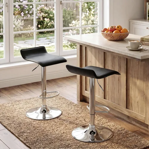 Vista 8 de NOBPEINT Taburete giratorio ajustable con elevación de aire cromado contemporáneo, juego de 4 (negro)