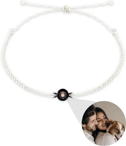 Vista 2 de guk Pulsera de proyección de fotos personalizada, ajustable, pulsera de fotos circular personalizada con texto en inglés "I Love You", pulsera