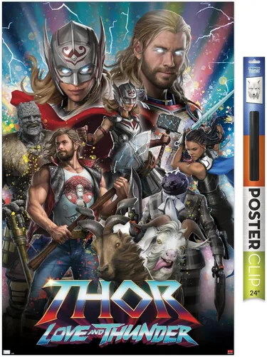 Vista 19 de Trends International Marvel Thor: Love and Thunder - Póster de pared increíble, 14.725 x 22.375 pulgadas, versión enmarcada de madera de granero