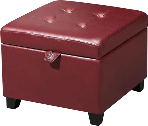 Vista 23 de Adeco Otomana moderna de cuero con ruedas, otomana cuadrada negra rodante de 18.8" con almacenamiento, taburete de tocador tapizado acolchado
