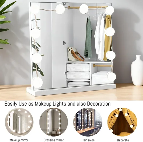 Vista 7 de Luces LED de espejo de tocador estilo Hollywood, luz de relleno USB, temperatura de color ajustable y brillo, adecuada para espejo de cuerpo