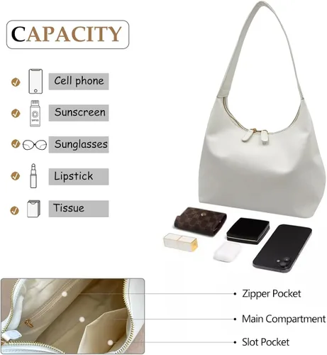 Vista 4 de Hobo Bag for Women Fashion PU Leather Shoulder Bag Small Tote Handbag Ladies Casual Satchel Purses with Double Zipper Closure