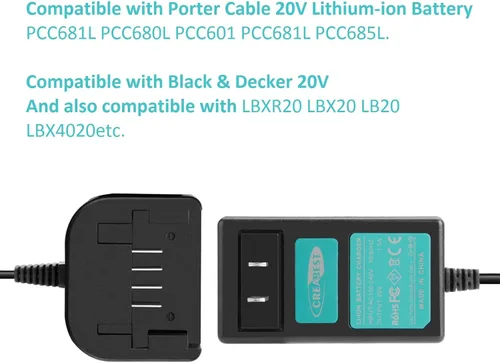 Vista 3 de Creabest Cargador de iones de litio de 20 V compatible con cable Porter PCC680L PCC681L