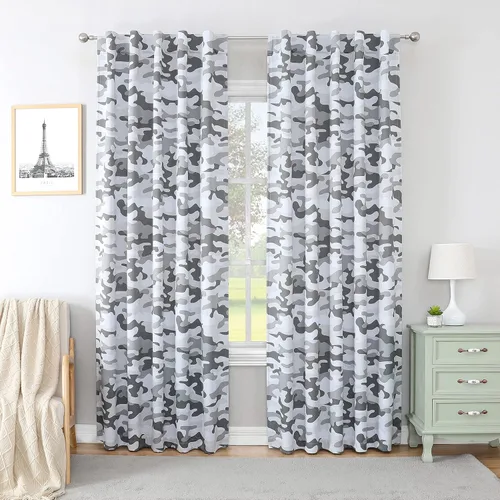 Vista 8 de Enactex Cortinas 100% opacas de 84 pulgadas de largo para dormitorio, cortinas con patrón floral plateado para sala de estar, oscurecimiento