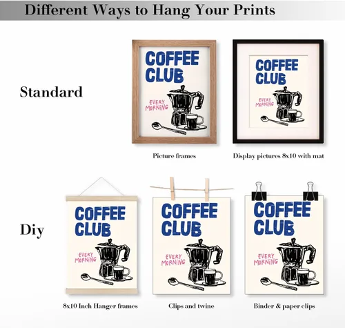 Vista 6 de JXREQ Trendy Vinatge - Juego de 4 impresiones artísticas de pared para cocina, cafetería, cocina, cafetería, carrito, 8 x 10 pulgadas, sin marco