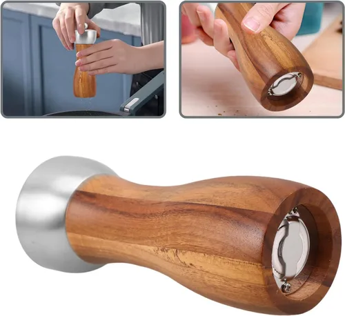Vista 9 de Manual Wooden Pepper and Salt Grinder 6-inch Stainless Steel Head Ceramic Core Hand Crank Mill for Kitchen Cooking and Table Use