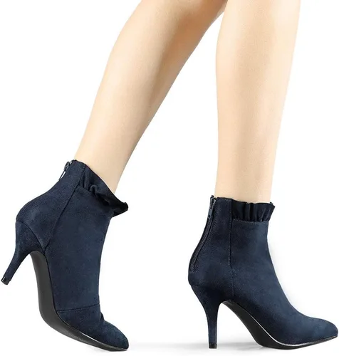 Vista 2 de Allegra K Botines con volantes y tacón de aguja puntiagudo para mujer