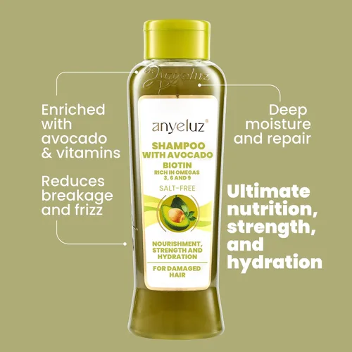 Vista 9 de ANYELUZ Champú hidratante de aguacate, enriquecido con Omega 3, 6, 9 y biotina, repara y protege las fibras capilares dañadas, mejora el brillo