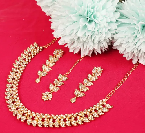 Vista 9 de Touchstone Conjunto de joyas indias para mujer, collar de boda, collar de oro, gargantilla de bollywood, aretes de diamantes de imitación, disfraz
