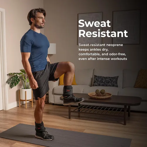 Vista 3 de Sunny Health & Fitness Pesas de tobillo (par) – 1,2,3,4,5 libras, opciones ajustables, resistentes al sudor, correa segura para fitness, caminar