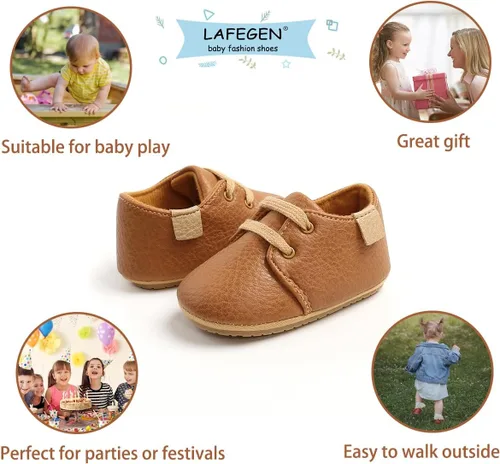 Vista 5 de LAFEGEN Mocasines clásicos de piel sintética para bebés, niños y niñas, suela suave, zapatos de vestir Oxford, zapatos de vestir planos