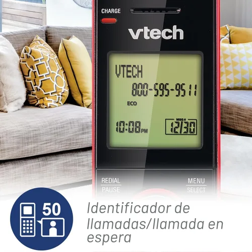 Vista 3 de VTech CS6919-16 DECT 6.0 Teléfono inalámbrico, rojo - Identificador de llamadas/llamada en espera (almacena 30 llamadas), teclado retroiluminado