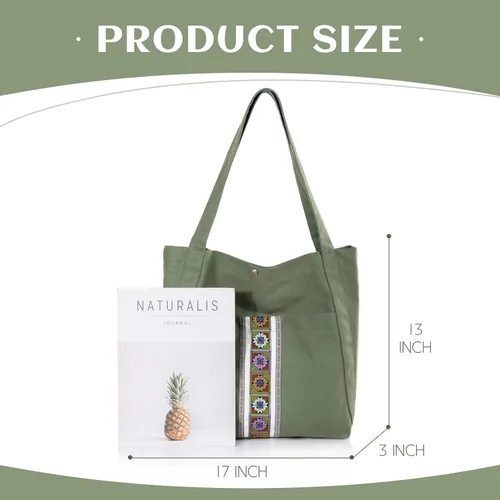 Vista 3 de MAZEXY Bolso de mano para mujer, grande, de lona bordada, bolso de mano de gran