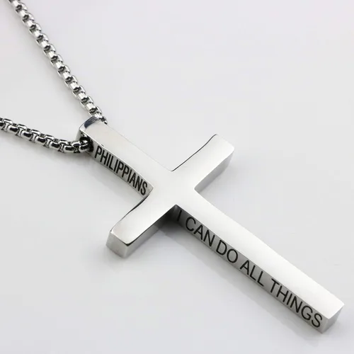 Vista 3 de Collar con dije de cruz cristiana para hombre de acero inoxidable chapado en oro o plata o negro religioso y minimalista para joyería de bautismo