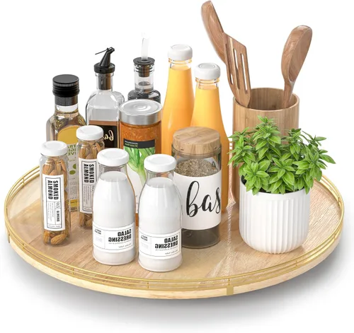 Vista 14 de Marble Lazy Susan - Tocadiscos para mesa, bandeja redonda de mármol de grano de madera antigua de 10 pulgadas para mesa de comedor, encimera de Negro