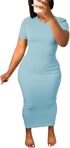 Vista 12 de Women's Casual Short Sleeve Dress T Shirt Bodycon Dresses V Neck Maxi Sundress Basic Party Club Dress