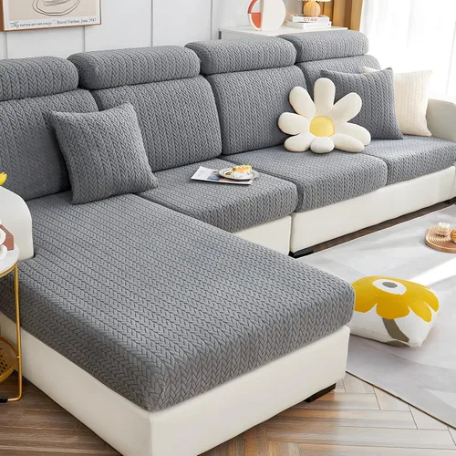 Vista 12 de Fundas elásticas para sofá modular en forma de L, con textura de oreja de trigo, fundas para sofá reclinable, protector de muebles antideslizante