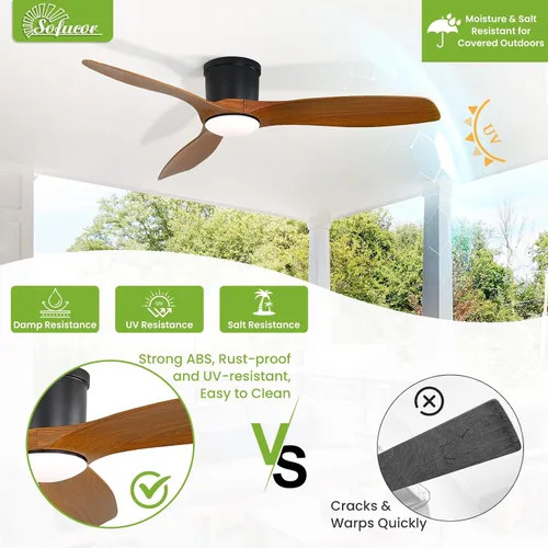 Vista 9 de Sofucor - Ventilador de techo inteligente de 52 pulgadas con luces, ventilador de techo empotrado moderno de perfil bajo con 6500 CFM, compatible