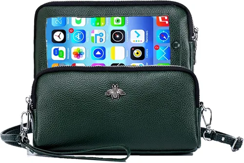 Vista 10 de Cuero genuino pantalla táctil teléfono bolso bolso bolso cartera cartera para mujeres niñas L1- Negro