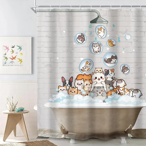 Vista 15 de SVBright Cortina de Ducha de Puesto Pequeño con Lindo Gato 36 pulgadas de ancho x 72 pulgadas de largo para Niños Casa Rodante Media Individual