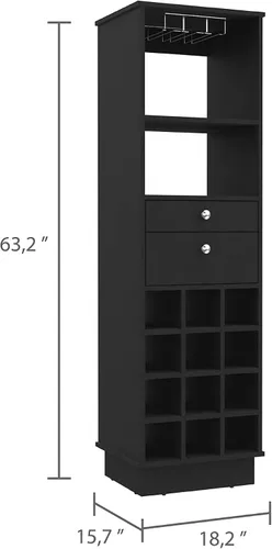 Vista 2 de FM FURNITURE Hype - Armario de bar con 12 cubos de vino, 2 cajones, estante de vidrio y estante, color negro