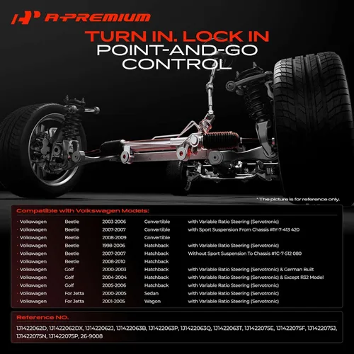 Vista 2 de A-Premium - Cremallera y piñón de dirección hidráulica compatible con Volkswagen Jetta 2000-2005, Golf 2000-2006, Beetle 1998-2010 Compatible