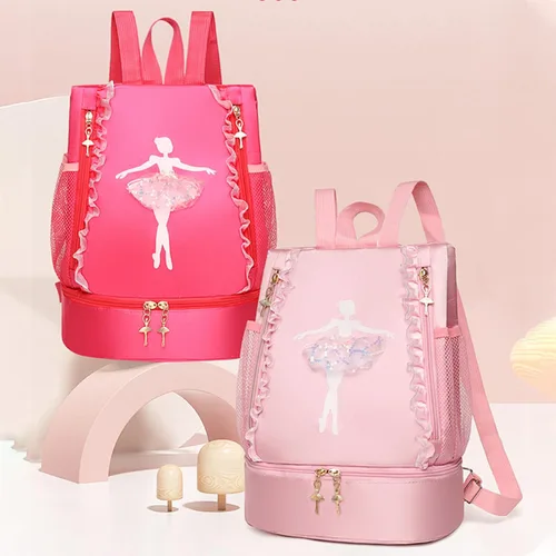 Vista 9 de Yitengteng Mochila de baile de ballet con compartimento separado para zapatos bolsa de bailarina para niñas pequeñas Rosado