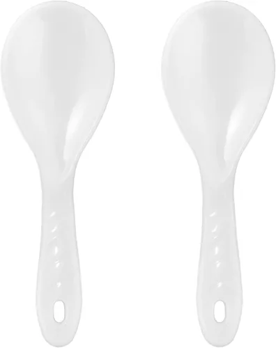Vista 9 de Juego de 2 utensilios de cocina de plástico, cuchara antiadherente para servir y espátula resistente al calor para granos, 7.87 pulgadas (blanco)
