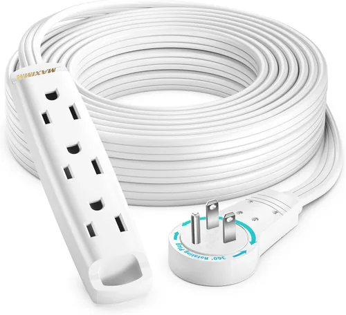 Vista 18 de Maximm Cable de extensión plano giratorio de 360 grados, cable de alimentación de 3 salidas múltiples de 1 pie con bucle, conexión a tierra 16 AWG