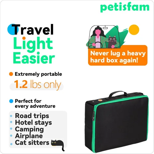 Vista 2 de Arenero portátil de viaje para gatos con tapa para contener arena y olor. Fácil de transportar, limpiar y almacenar. Ideal para viajes en auto