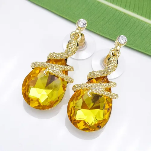 Vista 77 de Navachi Pendientes colgantes de gota de serpiente con forma de pera multicolor de cristal chapado en oro de 18 quilates