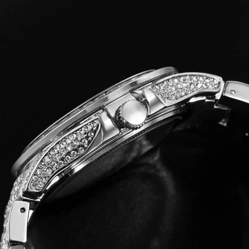 Vista 5 de PLADEN Men 42mm Ice Diamond Inlaid Simulated Lab Diamond Fashion Crystal Watch Luxury Gold Silver Quartz Watch Hip Hop Rap Wrist Watch