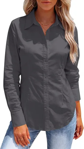 Vista 8 de Button Down Shirts for Women Long Sleeve Dress Shirts Collared Work Wrinkle Free Office Solid Blouses Fitted Tops