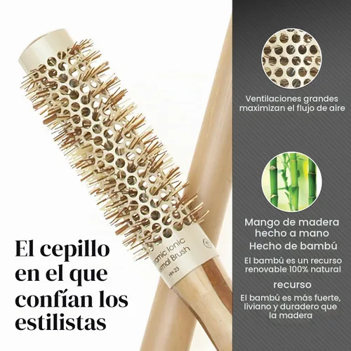 Vista 4 de Olivia Garden Cepillo de pelo redondo térmico iónico de bambú para cabello saludable (no eléctrico)