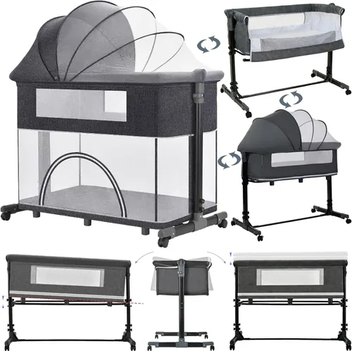 Vista 15 de Next to Me - Cuna cuna plegable para bebé, cuna para dormir conjuntamente, cuna convertible para cama infantil (X3 gris)