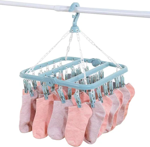 Vista 9 de Percha de clip y goteo, percha de secado para ropa – 1/2 piezas de ropa interior con clips, estante de secado plegable con 32 clips para secar