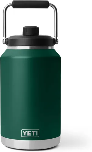 Vista 3 de YETI Rambler - Jarra de galón 2.0, aislada al vacío, a prueba de fugas, acero inoxidable con tapa magnética, color verde bosque negro