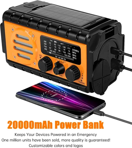 Vista 2 de Radio de emergencia con manivela de 20000 mAh, radio meteorológica SW/NOAA/AM/FM, manivela accionada por energía solar con batería Bige, portátil