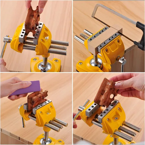 Vista 5 de MAXMAN Tornillo de banco de 3 pulgadas, abrazadera de banco resistente para el hogar con base giratoria de 360°, tornillo de mesa de acero fundido