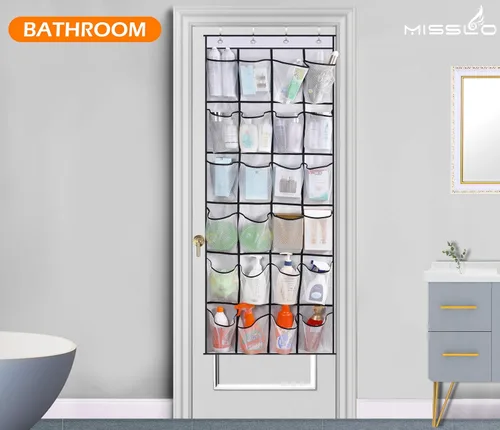 Vista 6 de MISSLO Organizador de zapatos con 35 bolsillos grandes para colocar sobre la puerta + 24 bolsillos grandes de malla, color blanco
