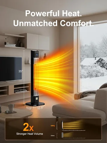 Vista 2 de Uthfy Calentador eléctrico para patio al aire libre, calentador infrarrojo de 1500 W con temporizador de 24 horas, control remoto, impermeable