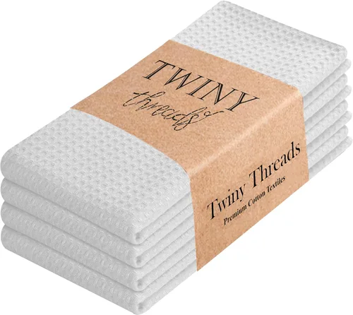 Vista 21 de TWINY threads Juego de toallas de cocina con diseño de diamante, 100% algodón, trapos grandes y trapos de lavado, absorbentes de secado rápido