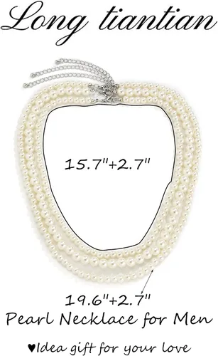 Vista 3 de Long tiantian Collar de perlas para hombres y adolescentes de moda, gargantilla de perlas blancas de 0.315 pulgadas para mujer, collar de perlas